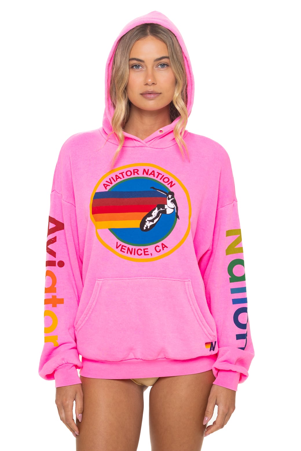 Classic AVIATOR NATION RELAXED VENICE PULLOVER HOODIE - NEON PINK