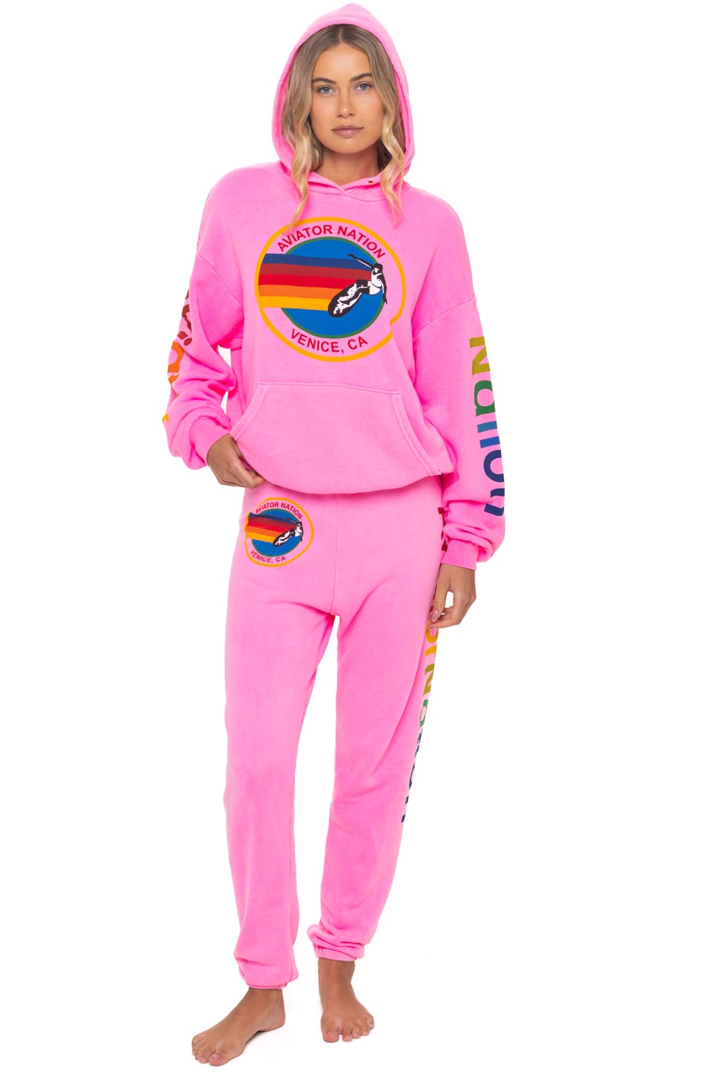 Classic AVIATOR NATION RELAXED VENICE PULLOVER HOODIE - NEON PINK
