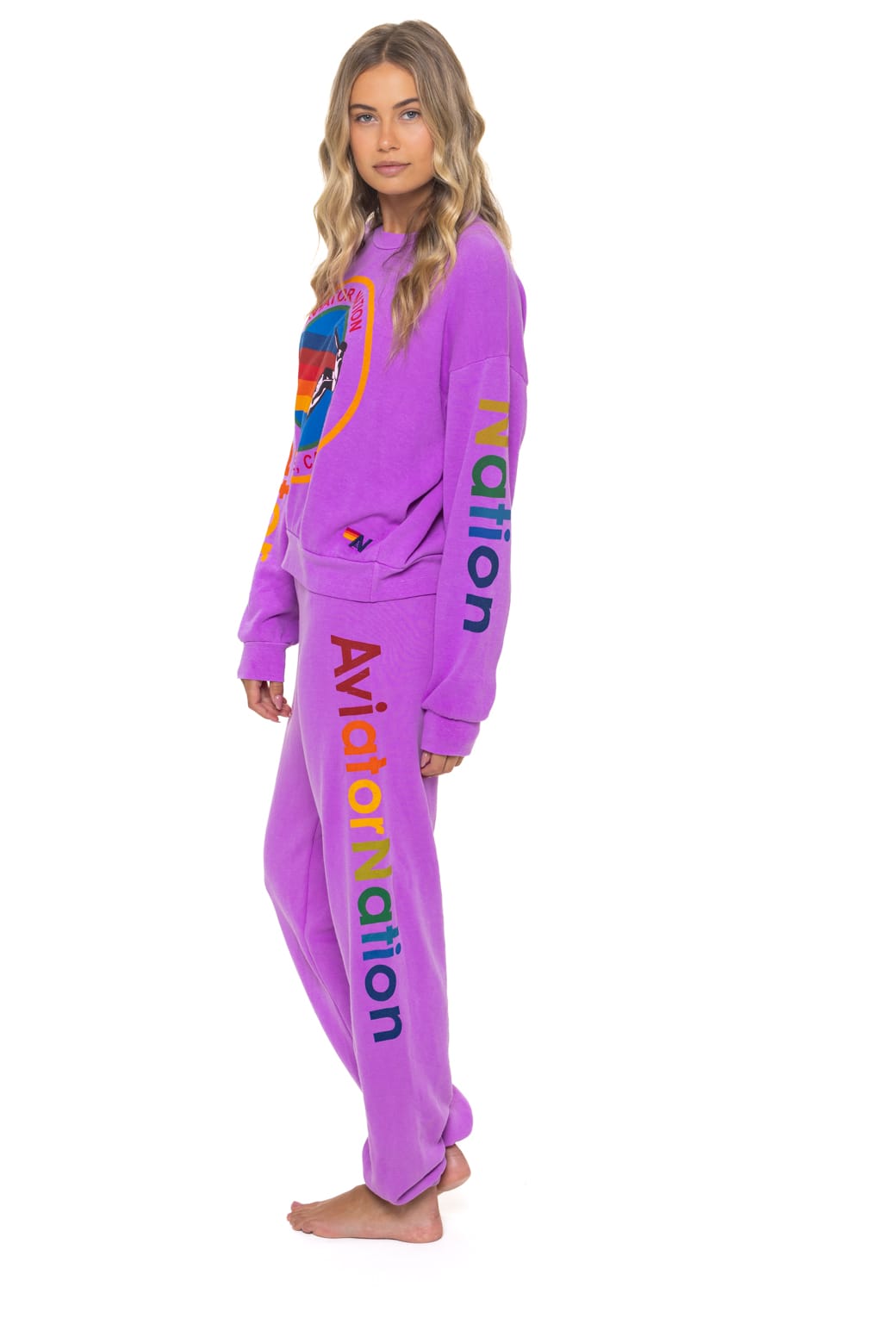 Classic AVIATOR NATION RELAXED VENICE CREW SWEATSHIRT - NEON PURPLE