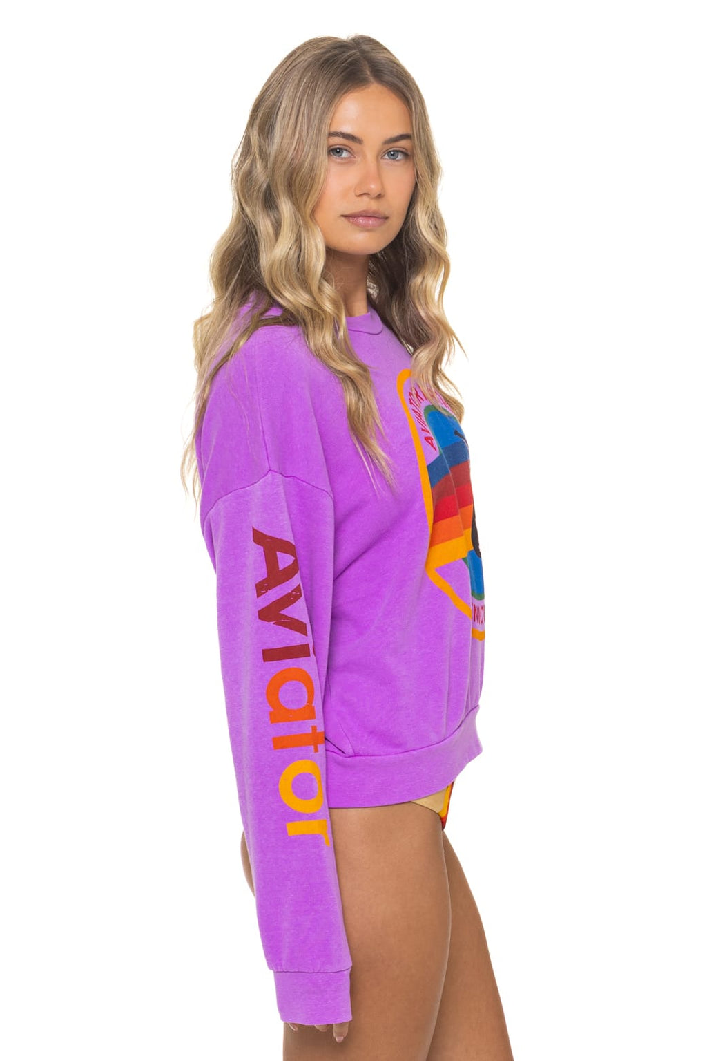 Classic AVIATOR NATION RELAXED VENICE CREW SWEATSHIRT - NEON PURPLE