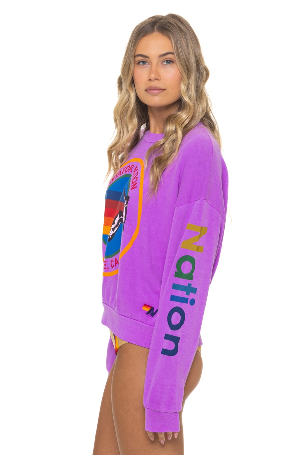 Classic AVIATOR NATION RELAXED VENICE CREW SWEATSHIRT - NEON PURPLE