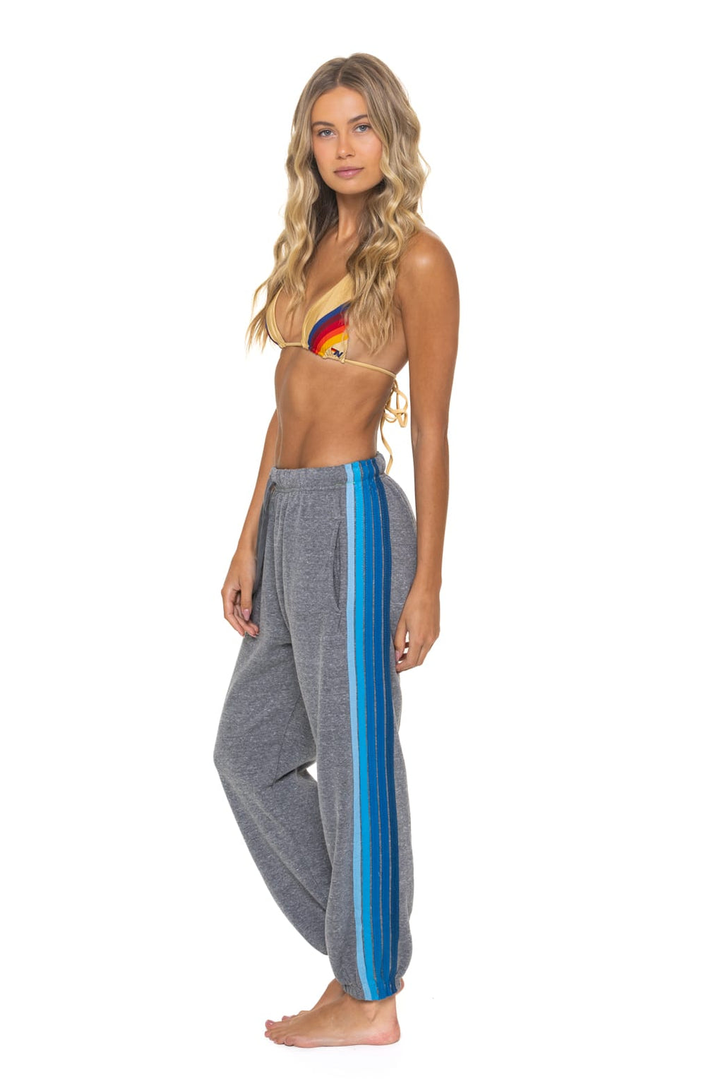 Classic 5 STRIPE SWEATPANTS - HEATHER GREY BLUE