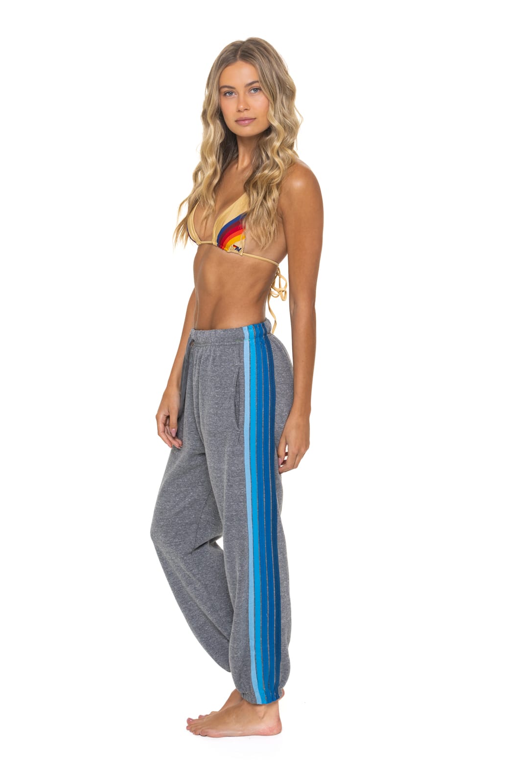 Classic 5 STRIPE SWEATPANTS - HEATHER GREY BLUE