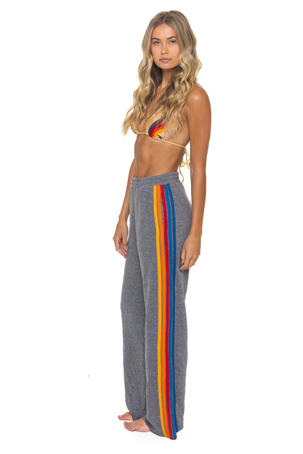 Classic 5 STRIPE WIDE LEG POCKET SWEATPANTS - HEATHER GREY