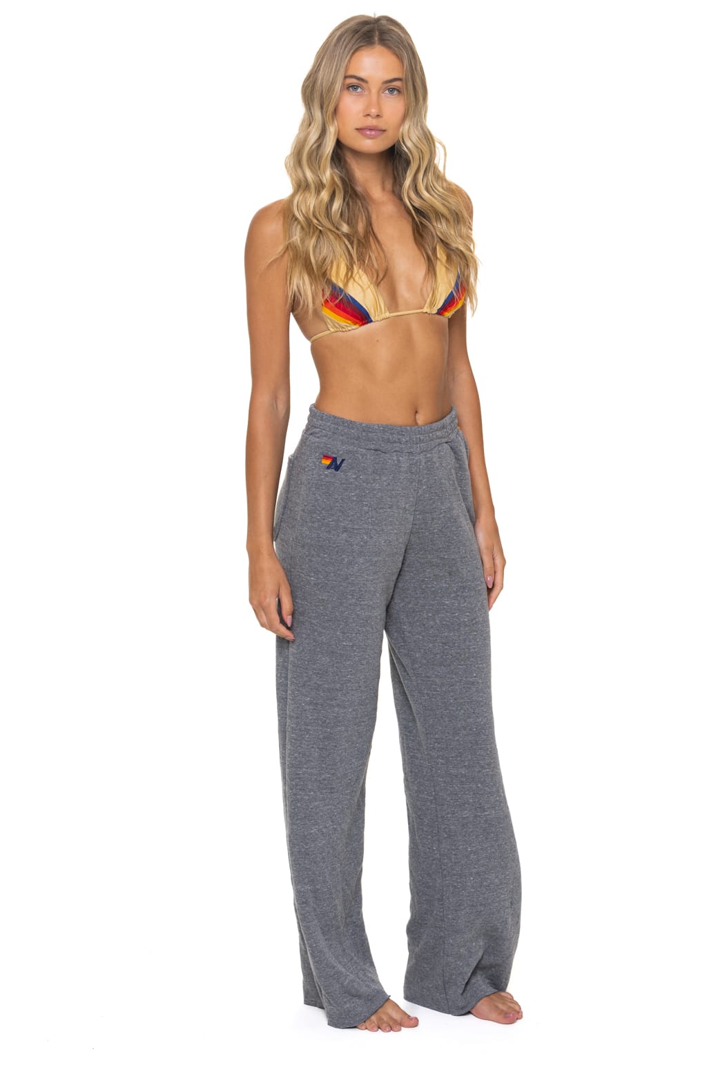 Classic 5 STRIPE WIDE LEG POCKET SWEATPANTS - HEATHER GREY