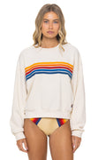 Classic 5 STRIPE RELAXED CREW SWEATSHIRT - VINTAGE WHITE