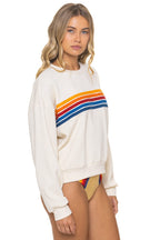 Classic 5 STRIPE RELAXED CREW SWEATSHIRT - VINTAGE WHITE