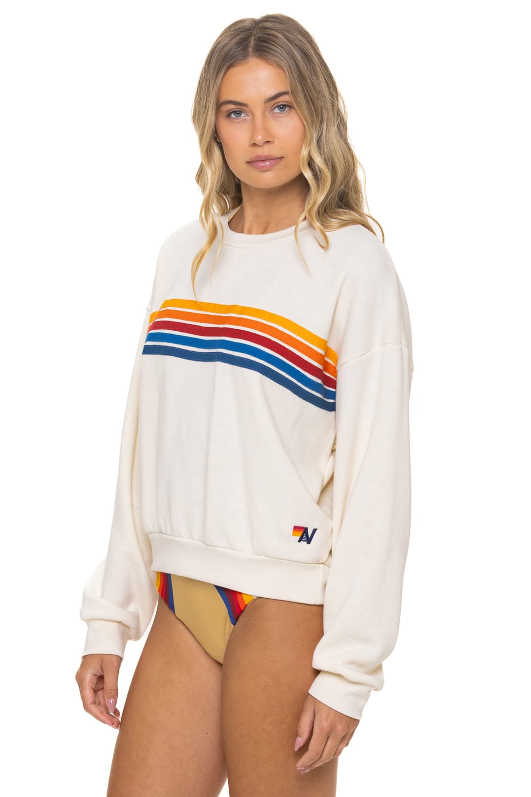 Classic 5 STRIPE RELAXED CREW SWEATSHIRT - VINTAGE WHITE