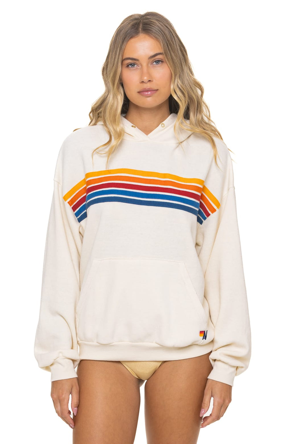 Classic 5 STRIPE RELAXED PULLOVER HOODIE - VINTAGE WHITE