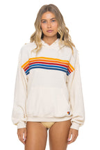 Classic 5 STRIPE RELAXED PULLOVER HOODIE - VINTAGE WHITE