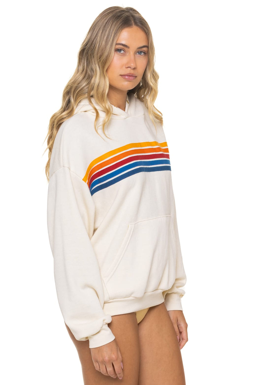 Classic 5 STRIPE RELAXED PULLOVER HOODIE - VINTAGE WHITE