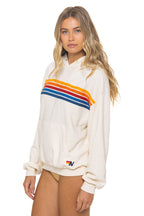 Classic 5 STRIPE RELAXED PULLOVER HOODIE - VINTAGE WHITE