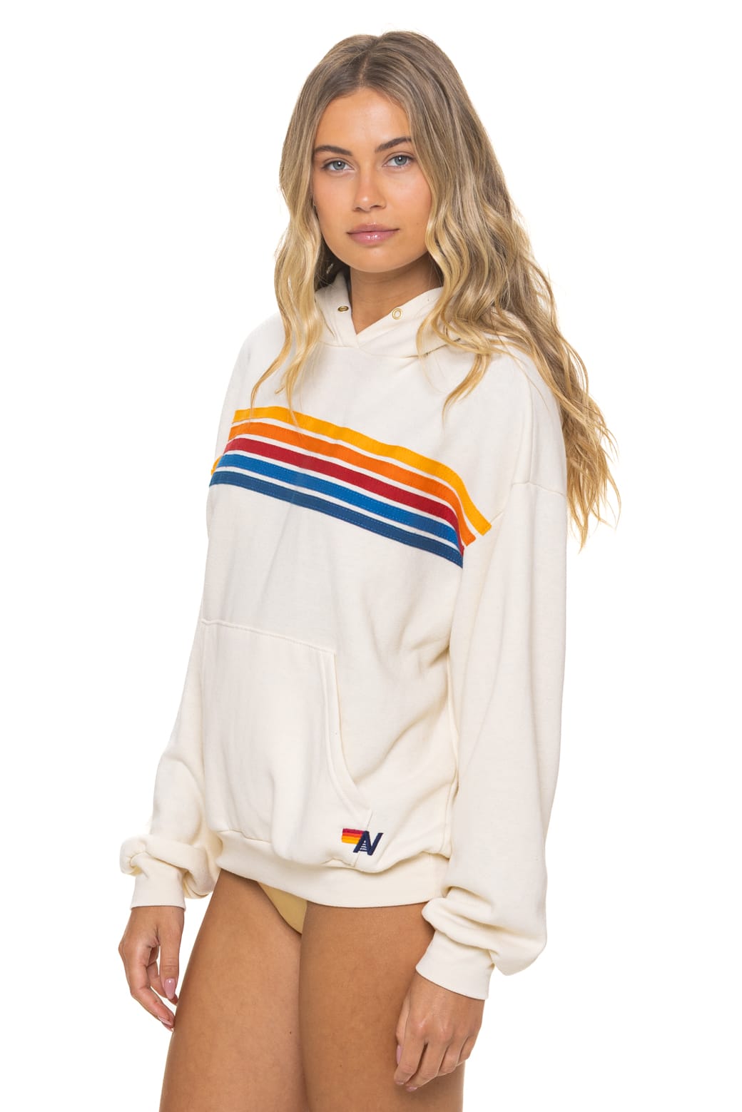Classic 5 STRIPE RELAXED PULLOVER HOODIE - VINTAGE WHITE