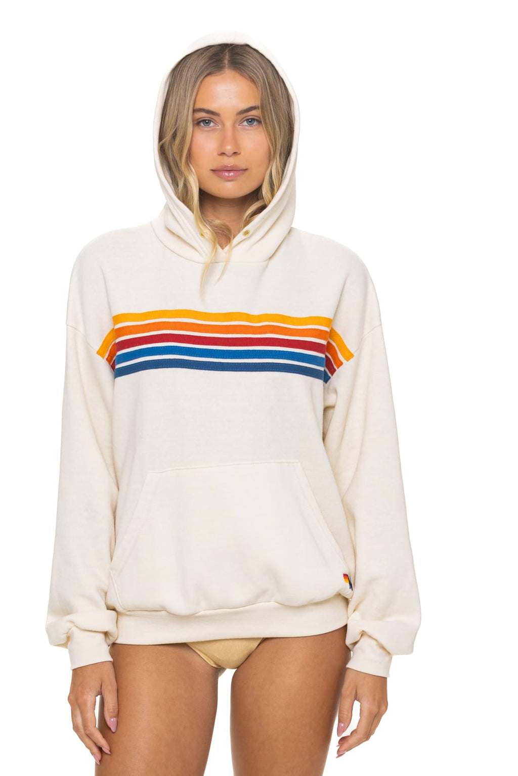 Classic 5 STRIPE RELAXED PULLOVER HOODIE - VINTAGE WHITE