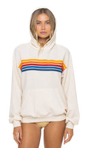 Classic 5 STRIPE RELAXED PULLOVER HOODIE - VINTAGE WHITE