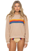 Classic 5 STRIPE RELAXED CREW SWEATSHIRT - SAND