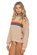 Classic 5 STRIPE RELAXED CREW SWEATSHIRT - SAND