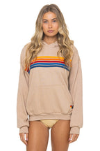 Classic 5 STRIPE RELAXED PULLOVER HOODIE - SAND