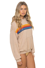 Classic 5 STRIPE RELAXED PULLOVER HOODIE - SAND