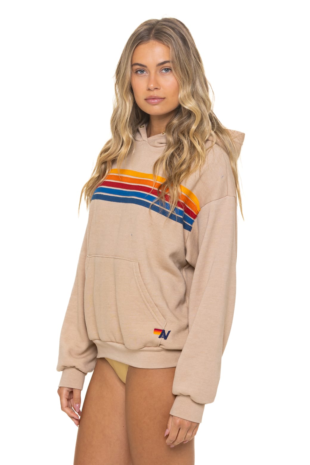 Classic 5 STRIPE RELAXED PULLOVER HOODIE - SAND