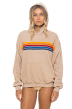 Classic 5 STRIPE RELAXED PULLOVER HOODIE - SAND