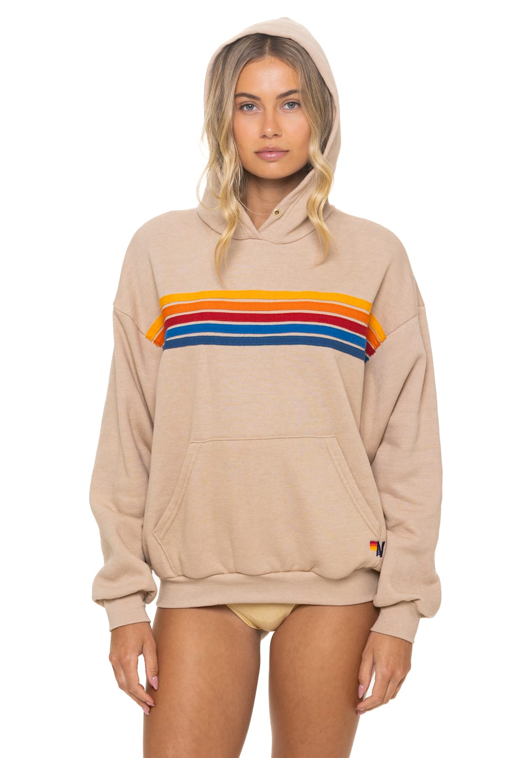 Classic 5 STRIPE RELAXED PULLOVER HOODIE - SAND