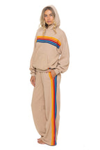 Classic 5 STRIPE RELAXED PULLOVER HOODIE - SAND