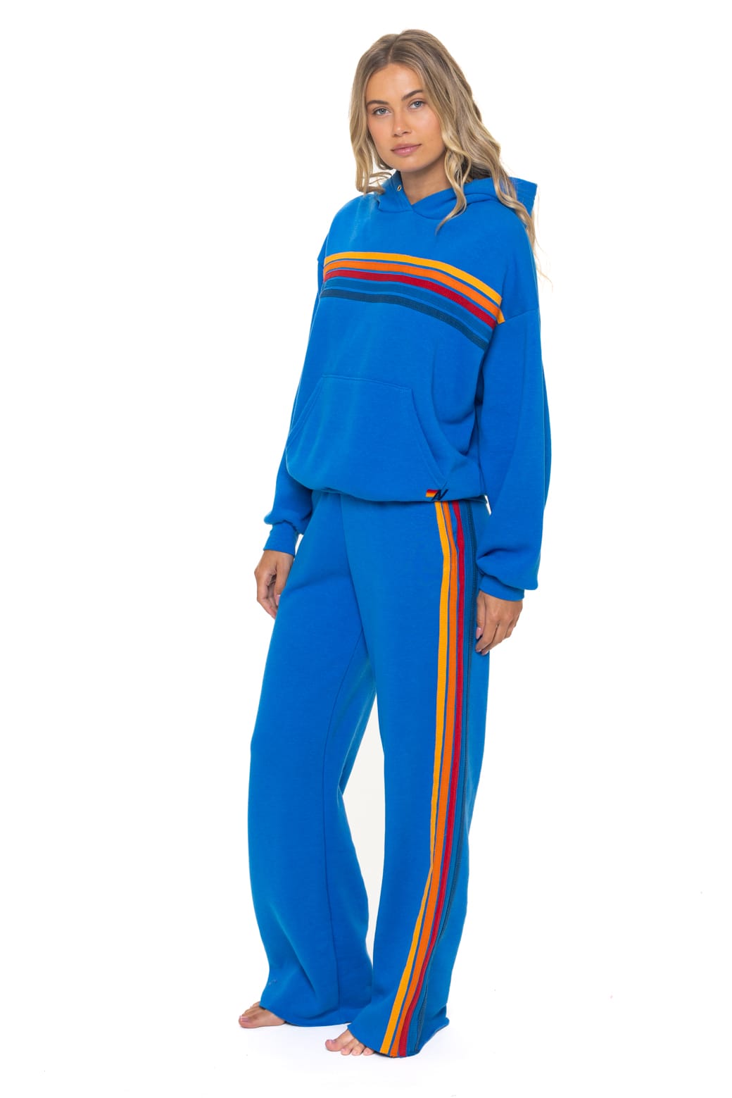 Classic 5 STRIPE RELAXED PULLOVER HOODIE - OCEAN
