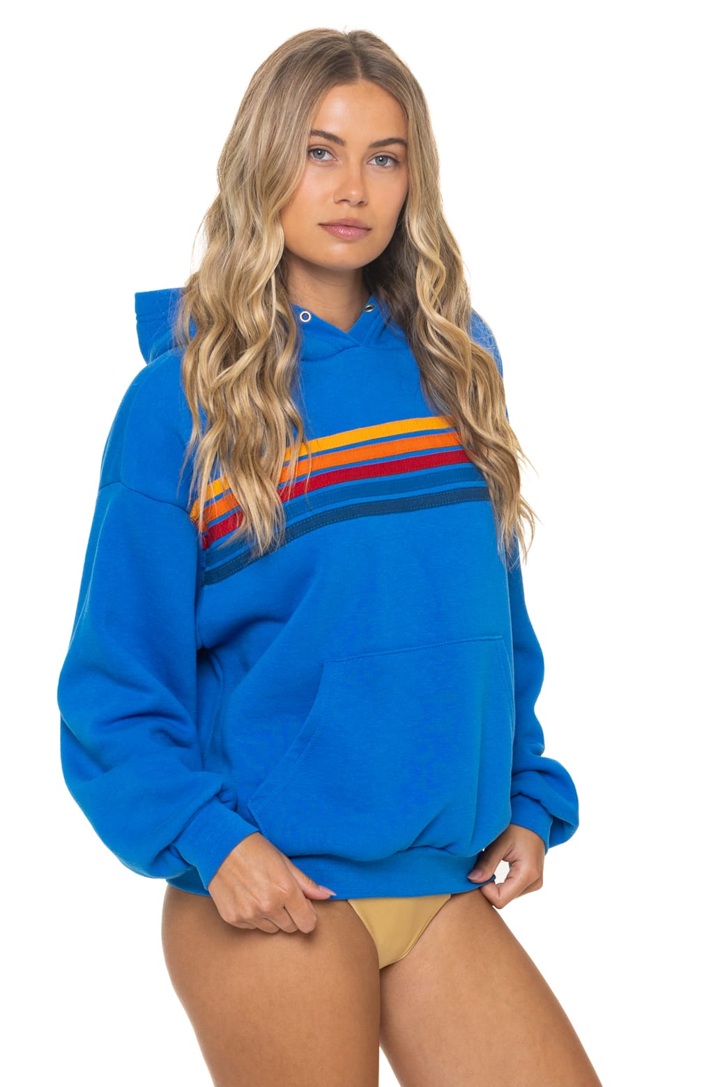 Classic 5 STRIPE RELAXED PULLOVER HOODIE - OCEAN