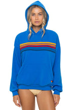 Classic 5 STRIPE RELAXED PULLOVER HOODIE - OCEAN