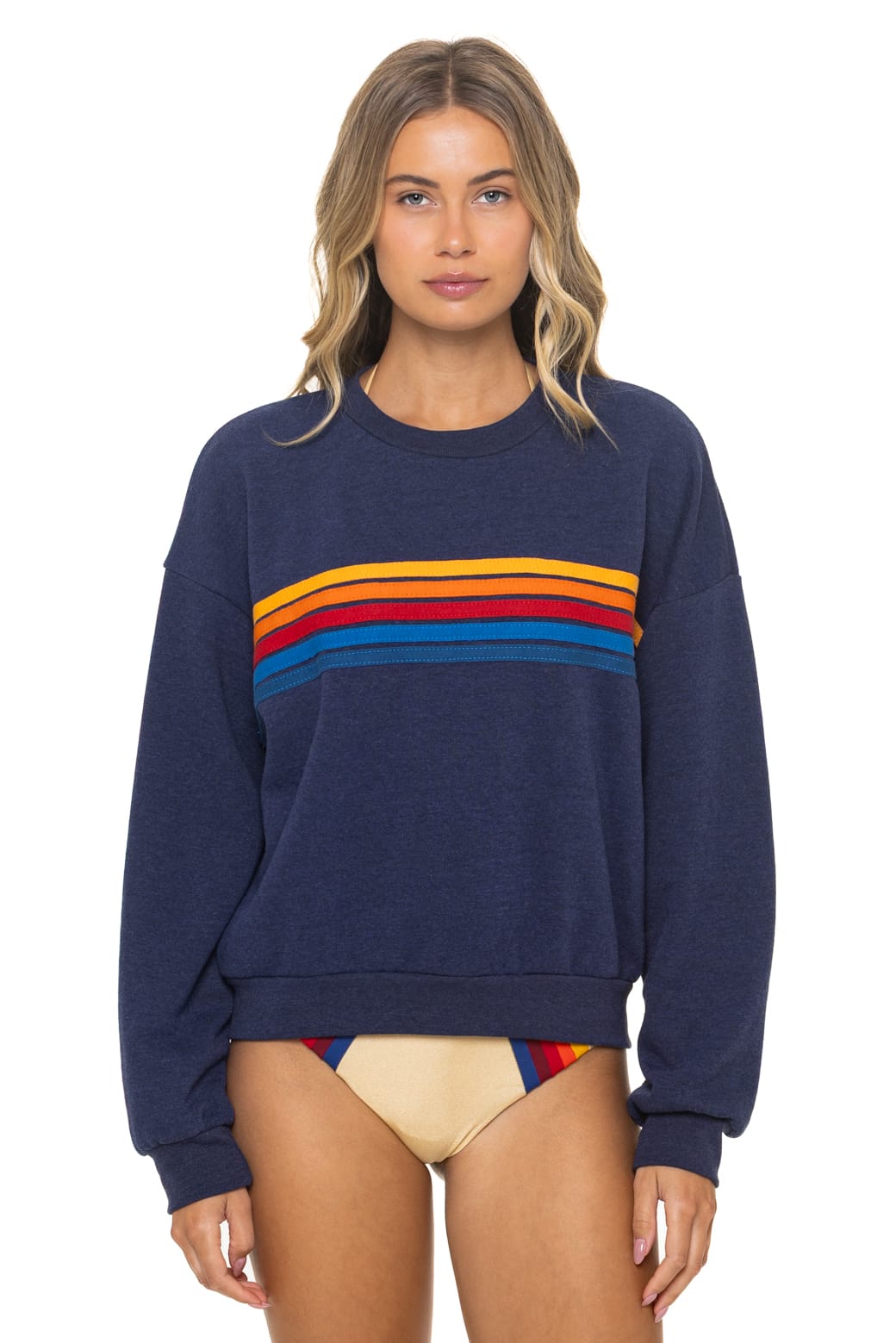 Classic 5 STRIPE RELAXED CREW SWEATSHIRT - NAVY