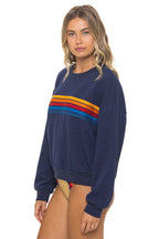 Classic 5 STRIPE RELAXED CREW SWEATSHIRT - NAVY