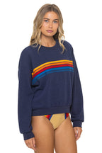 Classic 5 STRIPE RELAXED CREW SWEATSHIRT - NAVY