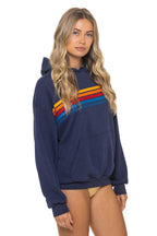 Classic 5 STRIPE RELAXED PULLOVER HOODIE - NAVY
