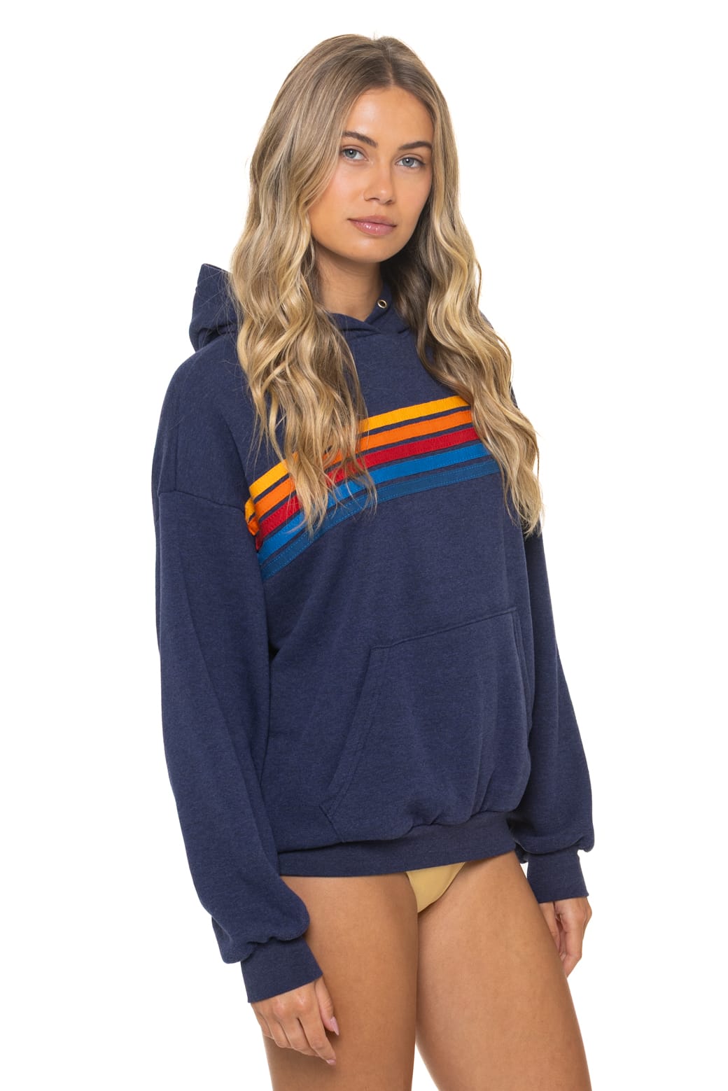 Classic 5 STRIPE RELAXED PULLOVER HOODIE - NAVY