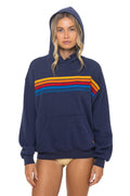 Classic 5 STRIPE RELAXED PULLOVER HOODIE - NAVY