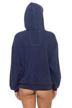 Classic 5 STRIPE RELAXED PULLOVER HOODIE - NAVY