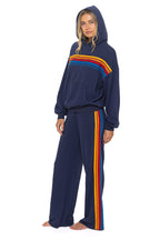 Classic 5 STRIPE RELAXED PULLOVER HOODIE - NAVY
