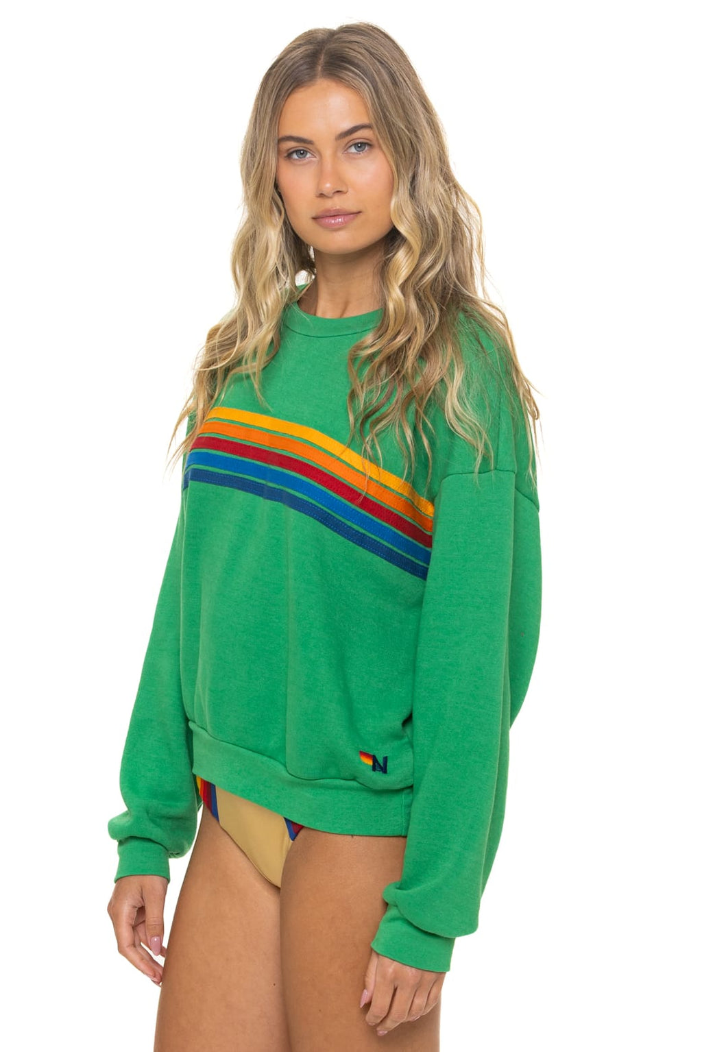 Classic 5 STRIPE RELAXED CREW SWEATSHIRT -KELLY GREEN