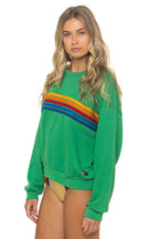 Classic 5 STRIPE RELAXED CREW SWEATSHIRT -KELLY GREEN