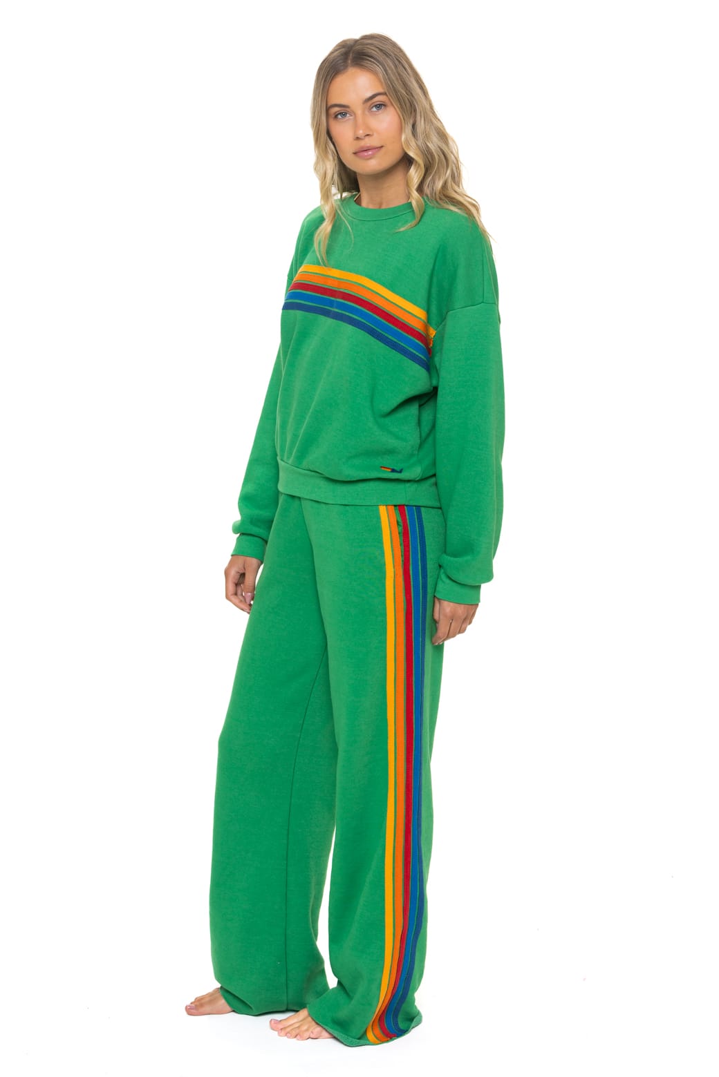 Classic 5 STRIPE RELAXED CREW SWEATSHIRT -KELLY GREEN