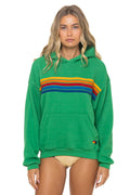Classic 5 STRIPE RELAXED PULLOVER HOODIE - KELLY GREEN