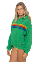 Classic 5 STRIPE RELAXED PULLOVER HOODIE - KELLY GREEN