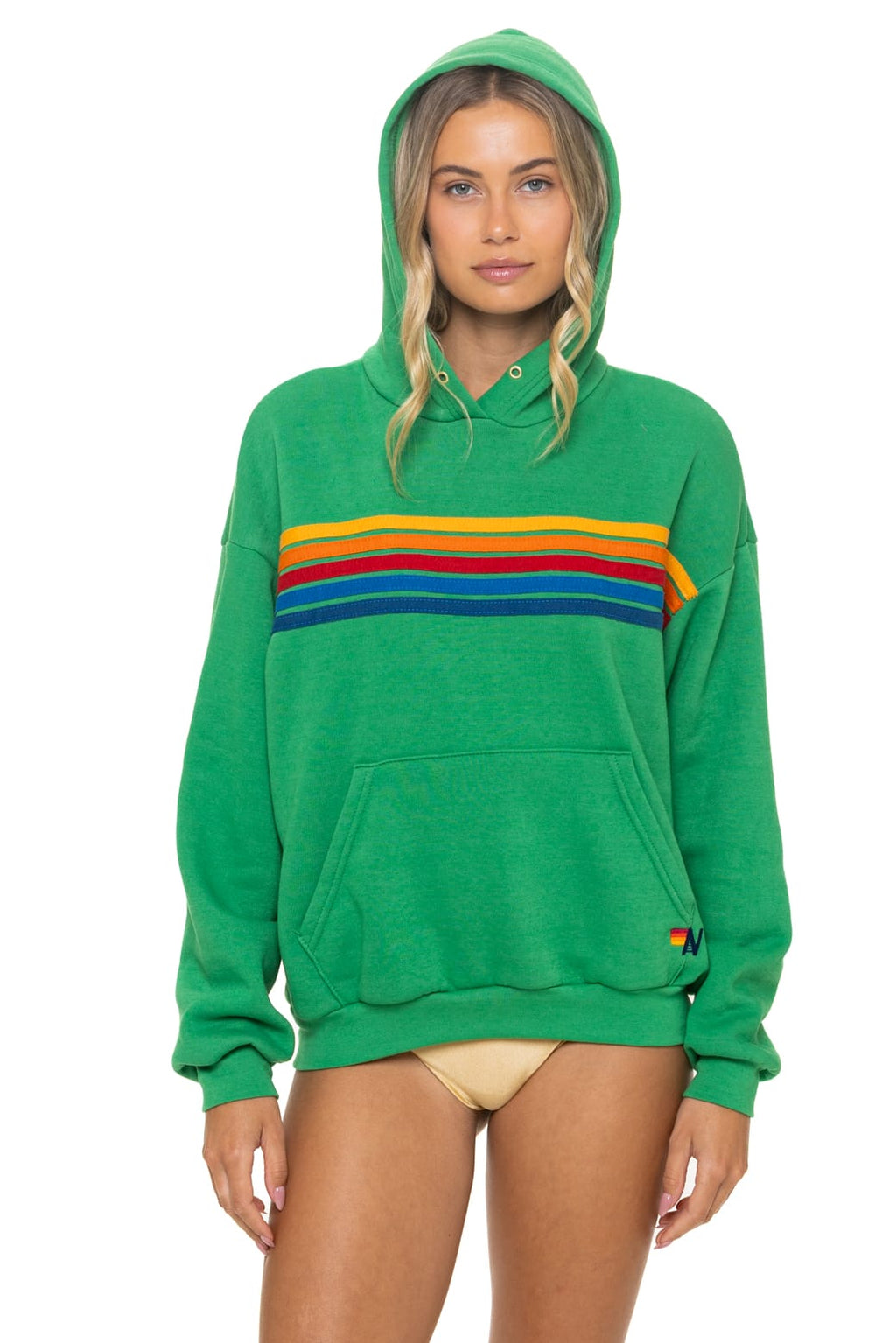 Classic 5 STRIPE RELAXED PULLOVER HOODIE - KELLY GREEN