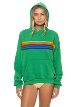 Classic 5 STRIPE RELAXED PULLOVER HOODIE - KELLY GREEN