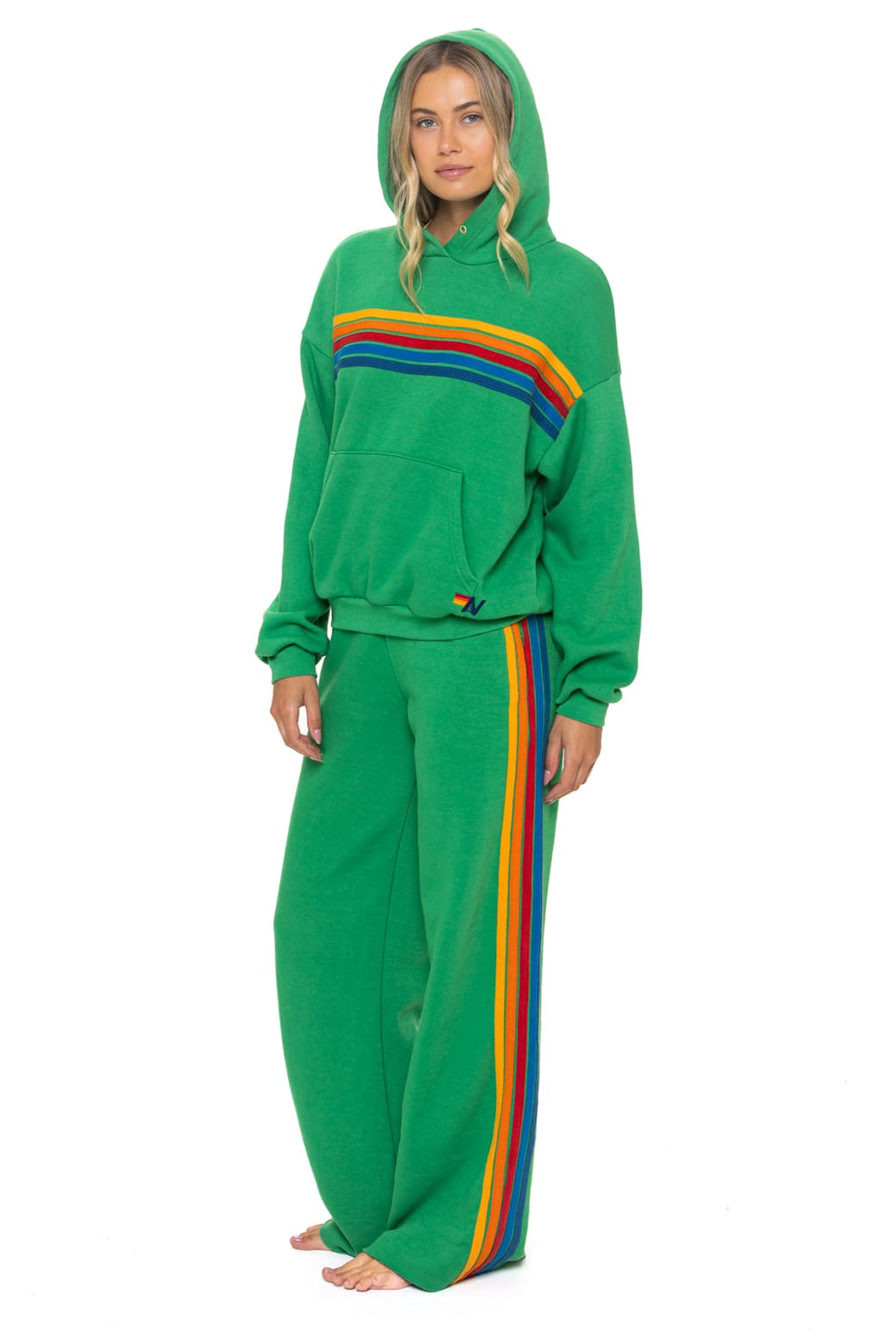 Classic 5 STRIPE RELAXED PULLOVER HOODIE - KELLY GREEN