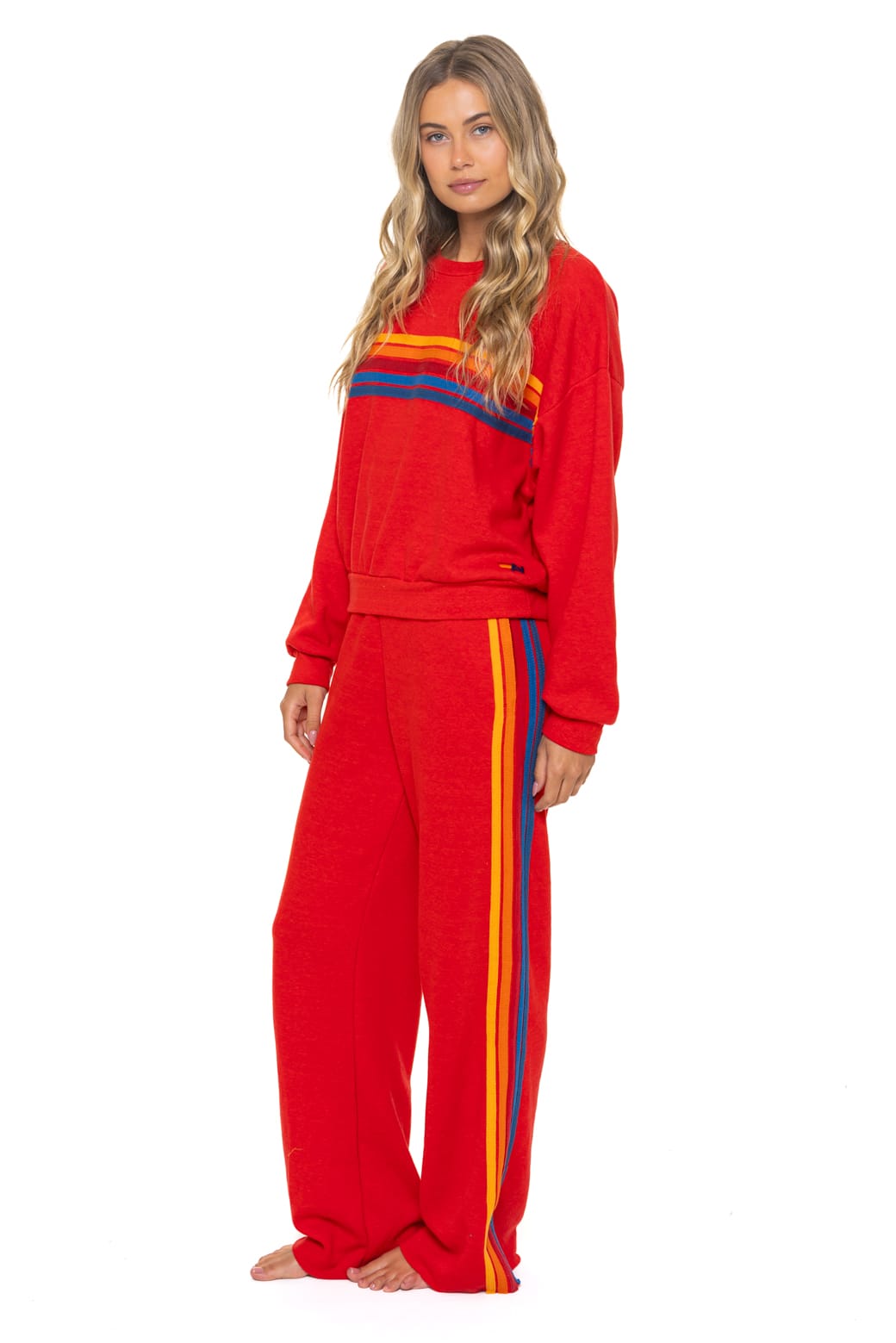Classic 5 STRIPE RELAXED CREW SWEATSHIRT - RED