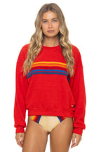 Classic 5 STRIPE RELAXED CREW SWEATSHIRT - RED