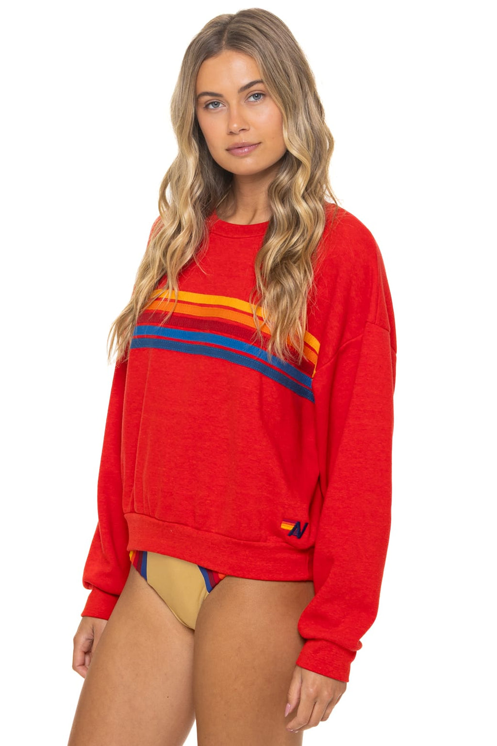 Classic 5 STRIPE RELAXED CREW SWEATSHIRT - RED