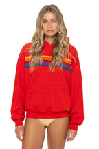 Classic 5 STRIPE RELAXED PULLOVER HOODIE - RED